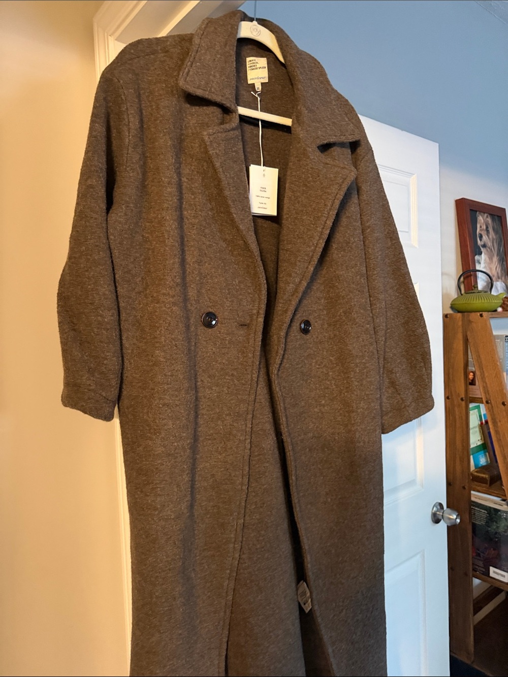 Women's Long Wool-Blend Brown Coat
